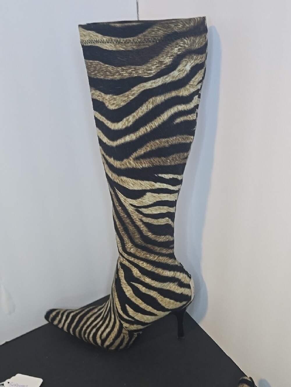 Couture Donald J. Pliner Zebra-Print Calf-Hair Knee-High Stiletto Boots - Picture 3 of 11